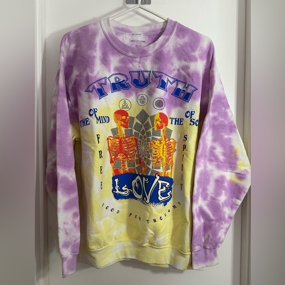 Urban Outfitters Crewneck Sweatshirt Tie Dye Truth Love Purple Yellow S/M - Picture 1 of 6